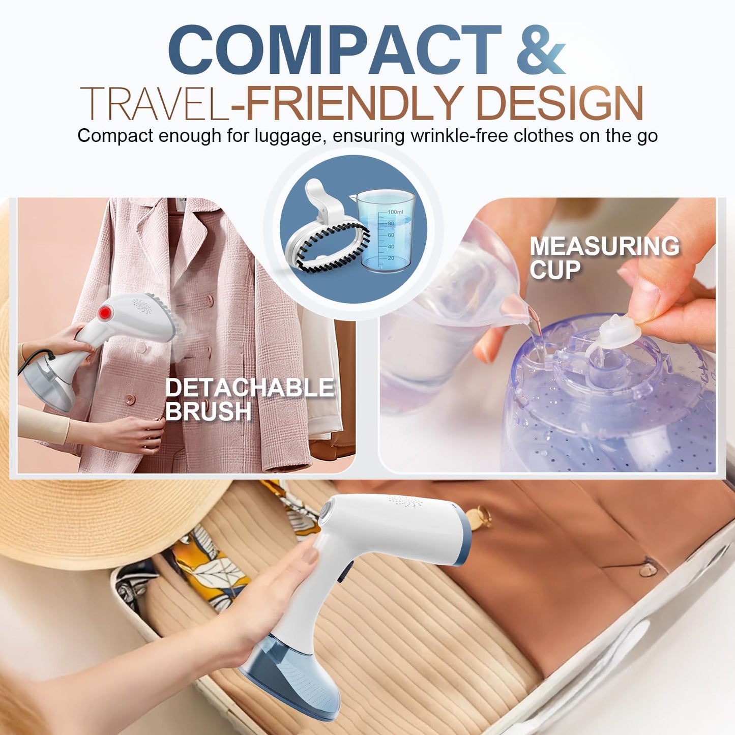 Steamer for Clothes, 1800W Fast Heat-up Clothes Steamer Handheld Garment Steamer with 3 Steam Settings, 380ml Water Tank, 9.8' Cord, Portable Travel Steam Iron for Removes Wrinkle Safe on All Fabrics